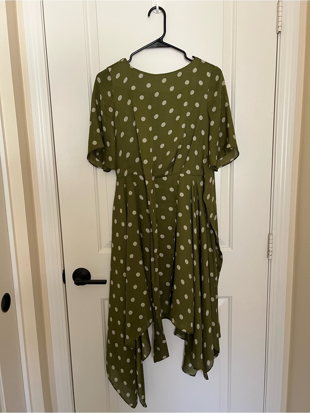 Chriselle Lim Olive Green Polka Dot Handkerchief Hem Dress